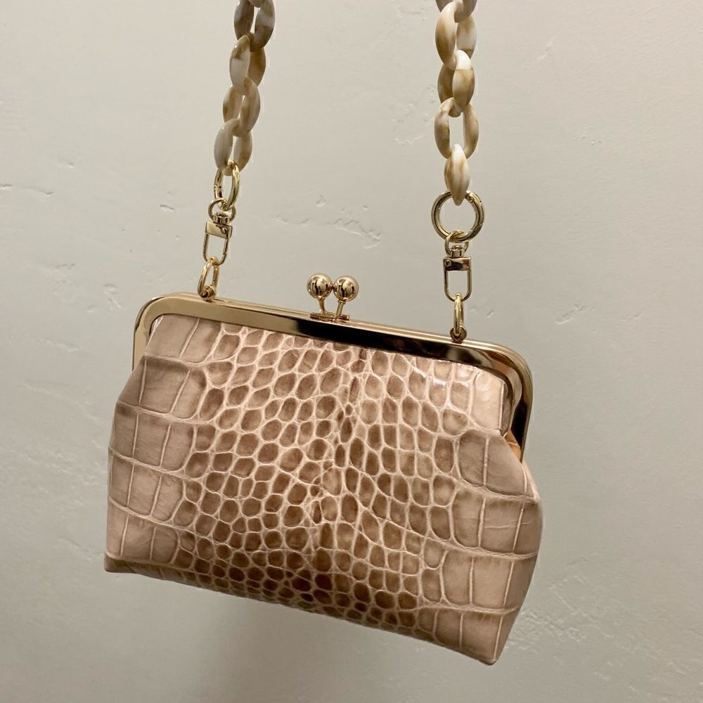 Handmade Genuine Leather Croc-Embossed Kisslock Clutch/Shoulder bag/Crossbody - Picture 10 of 16